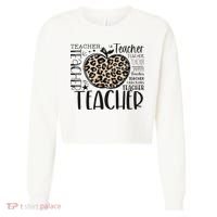 Back To School Teacher Life Apple Leopard Teacher Women Gift Cropped Pullover Crew thumb 0