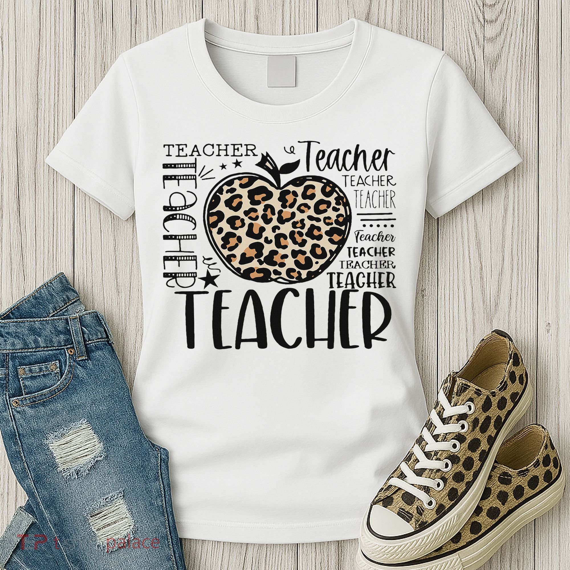 Back To School Teacher Life Apple Leopard Teacher Women Gift Women's T-Shirt