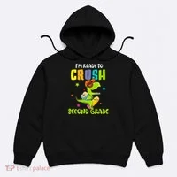 Back To School I'm Ready To Crush Second Grade Dinosaur Hoodie thumb 0