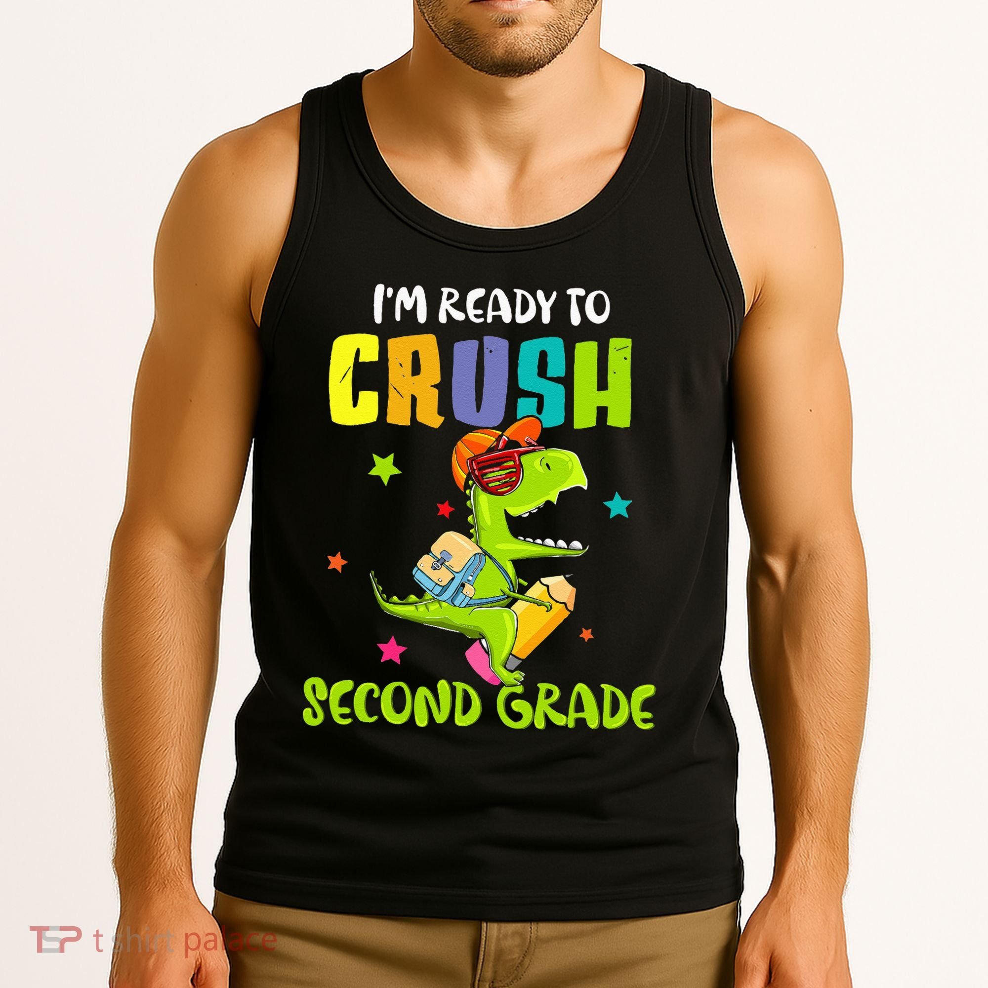 Back To School I'm Ready To Crush Second Grade Dinosaur Tank Top