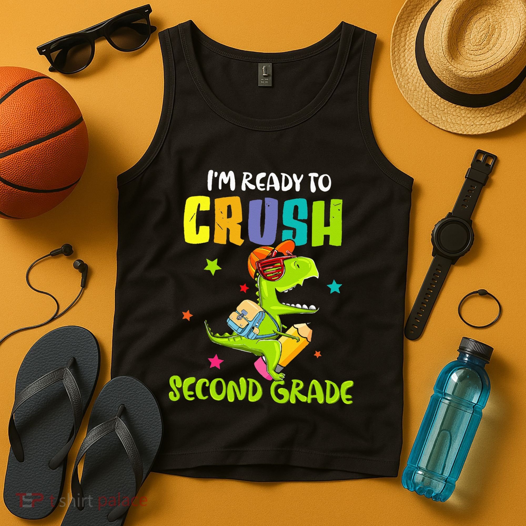 Back To School I'm Ready To Crush Second Grade Dinosaur Tank Top