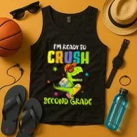 Back To School I'm Ready To Crush Second Grade Dinosaur Tank Top thumb 4