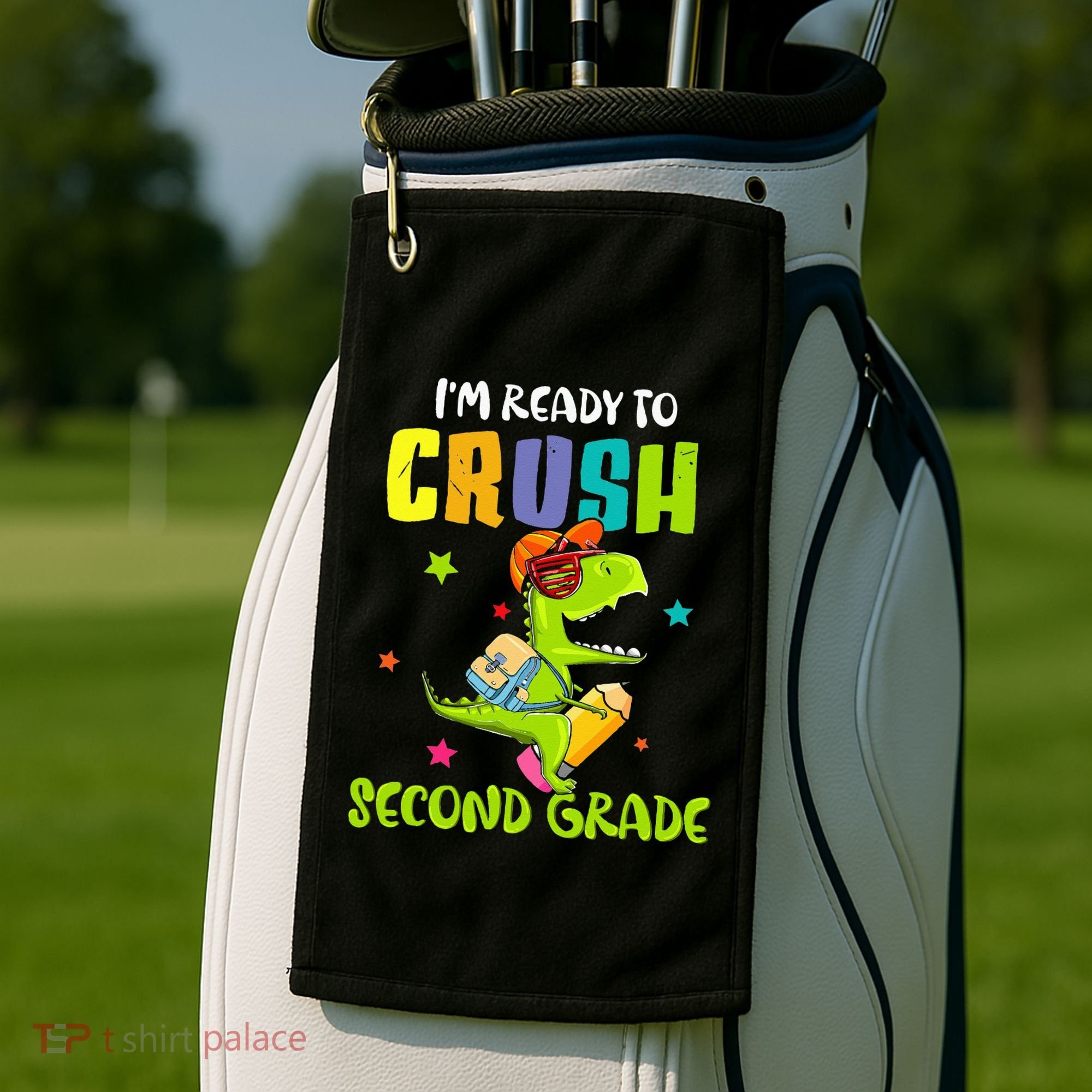 Back To School I'm Ready To Crush Second Grade Dinosaur Golf Towel