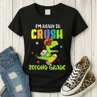 Back To School I'm Ready To Crush Second Grade Dinosaur Women's T-Shirt thumb 3