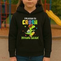 Back To School I'm Ready To Crush Second Grade Dinosaur Kids Hoodie thumb 3
