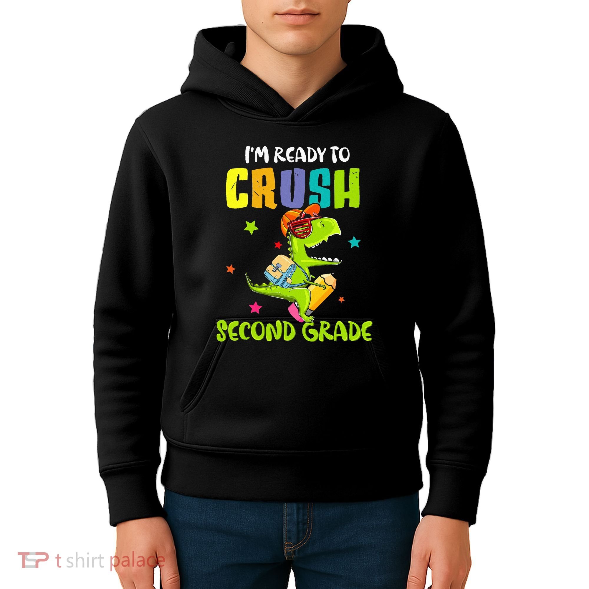 Back To School I'm Ready To Crush Second Grade Dinosaur Kids Hoodie
