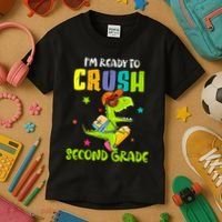 Back To School I'm Ready To Crush Second Grade Dinosaur Kids T-Shirt thumb 3