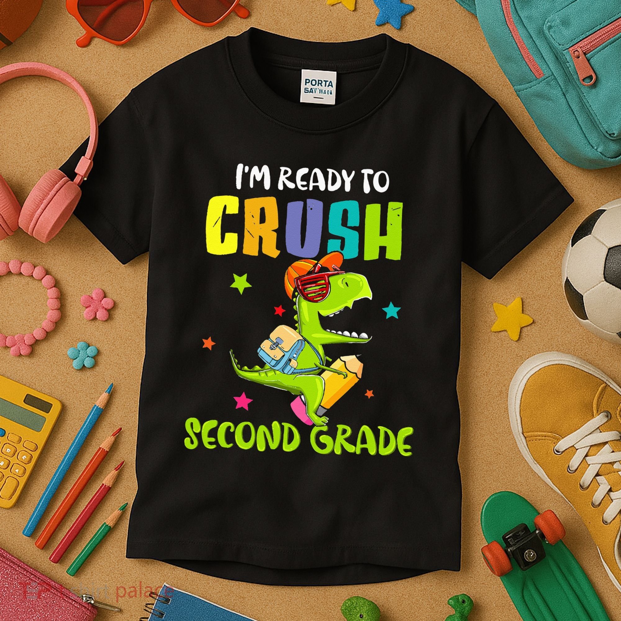Back To School I'm Ready To Crush Second Grade Dinosaur Kids T-Shirt
