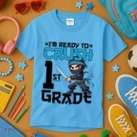 Back To School Im Ready To Crush 1St Grade Ninja First Day Gift Kids T-Shirt thumb 3