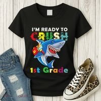 Back To School Im Ready To Crush 1st Grade Shark Women's T-Shirt thumb 3