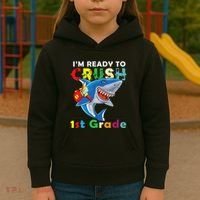 Back To School Im Ready To Crush 1st Grade Shark Kids Hoodie thumb 3