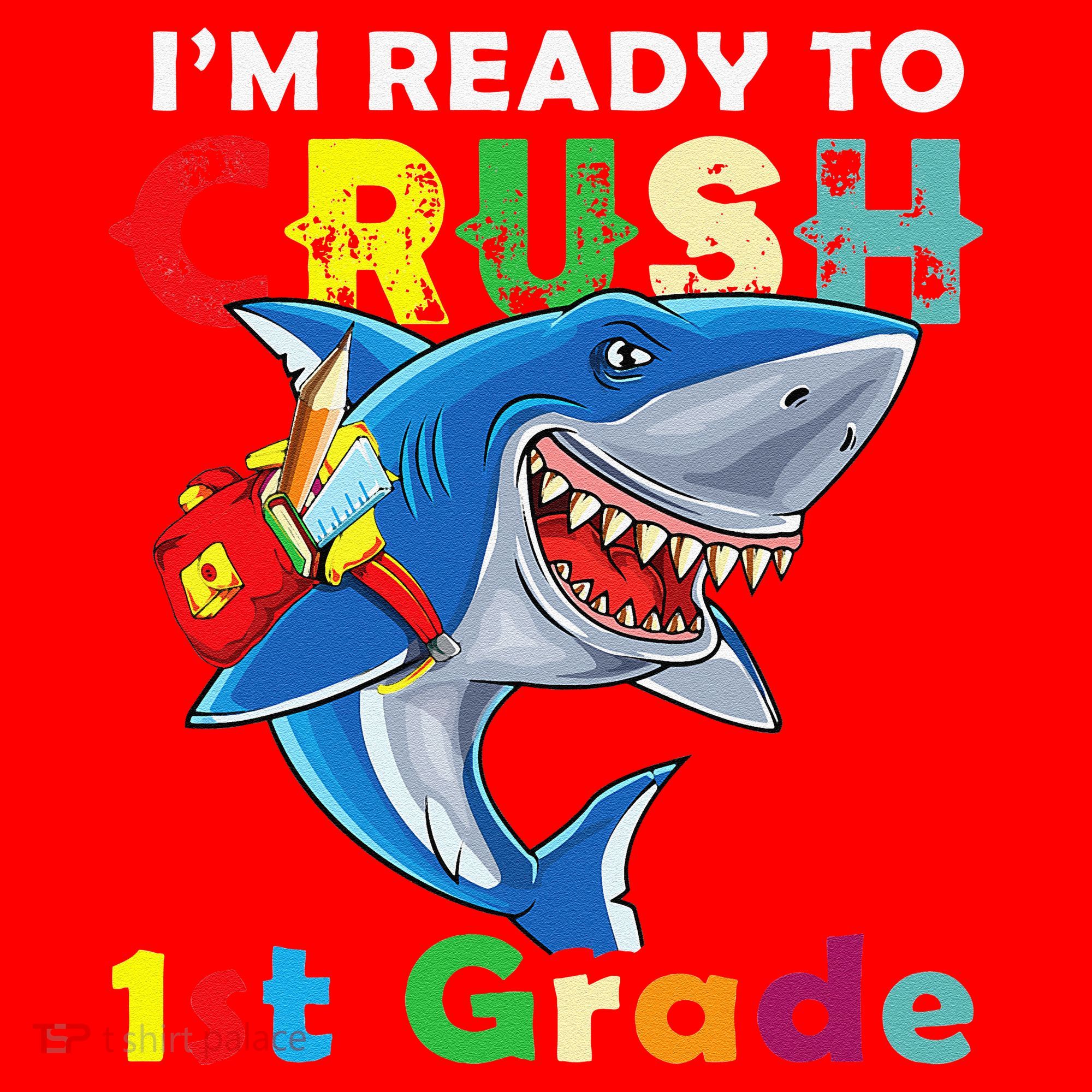 Back To School Im Ready To Crush 1st Grade Shark Santa Hat