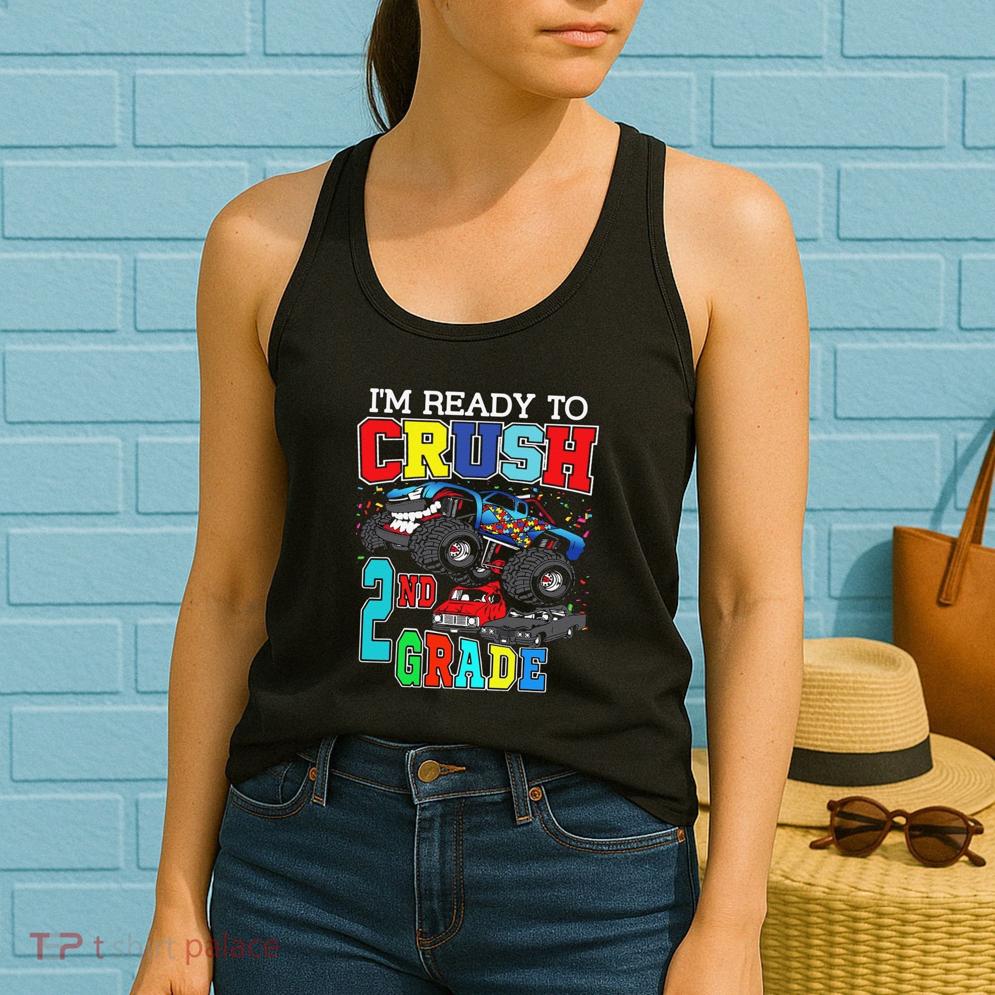 Back To School Monster Truck Ready To Crush 2nd Grade Autism Women's Tank Top