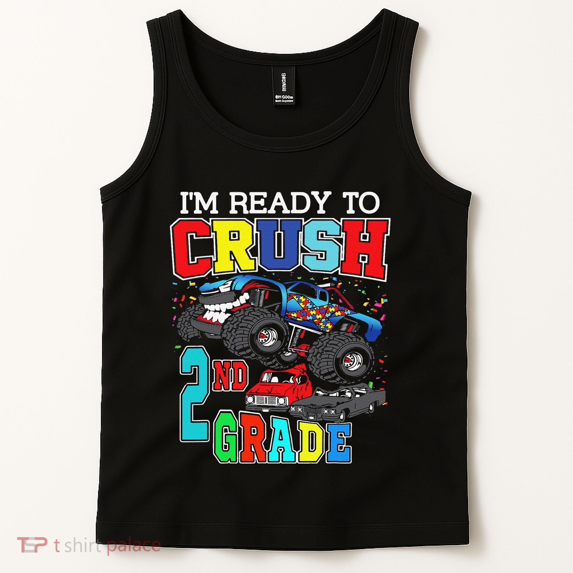 Back To School Monster Truck Ready To Crush 2nd Grade Autism Tank Top