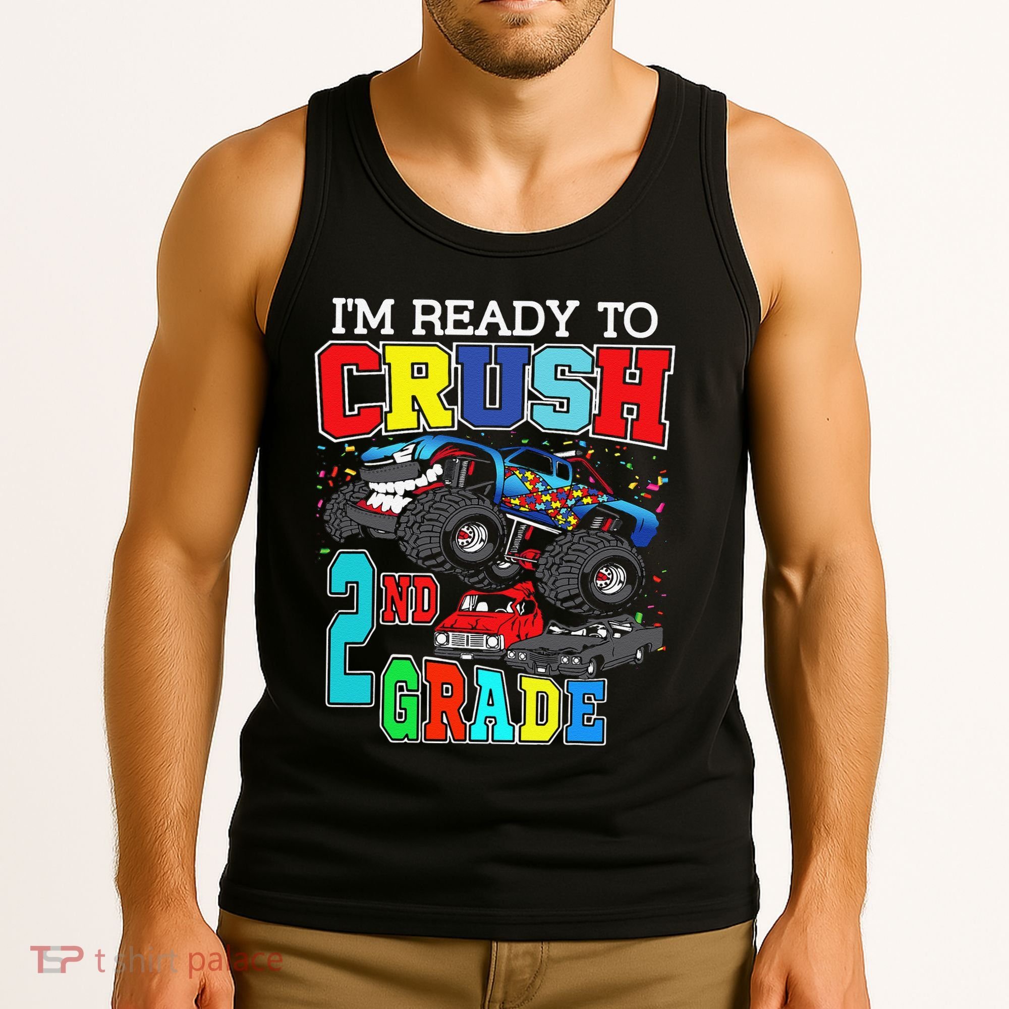 Back To School Monster Truck Ready To Crush 2nd Grade Autism Tank Top
