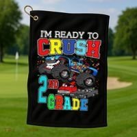 Back To School Monster Truck Ready To Crush 2nd Grade Autism Golf Towel thumb 1