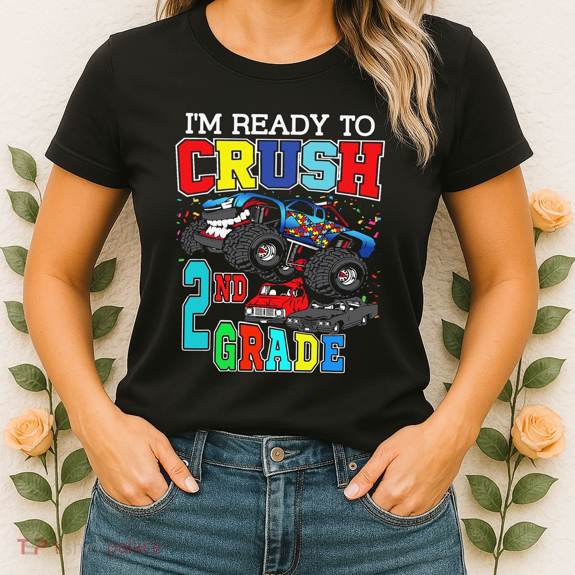 Back To School Monster Truck Ready To Crush 2nd Grade Autism Women's T-Shirt