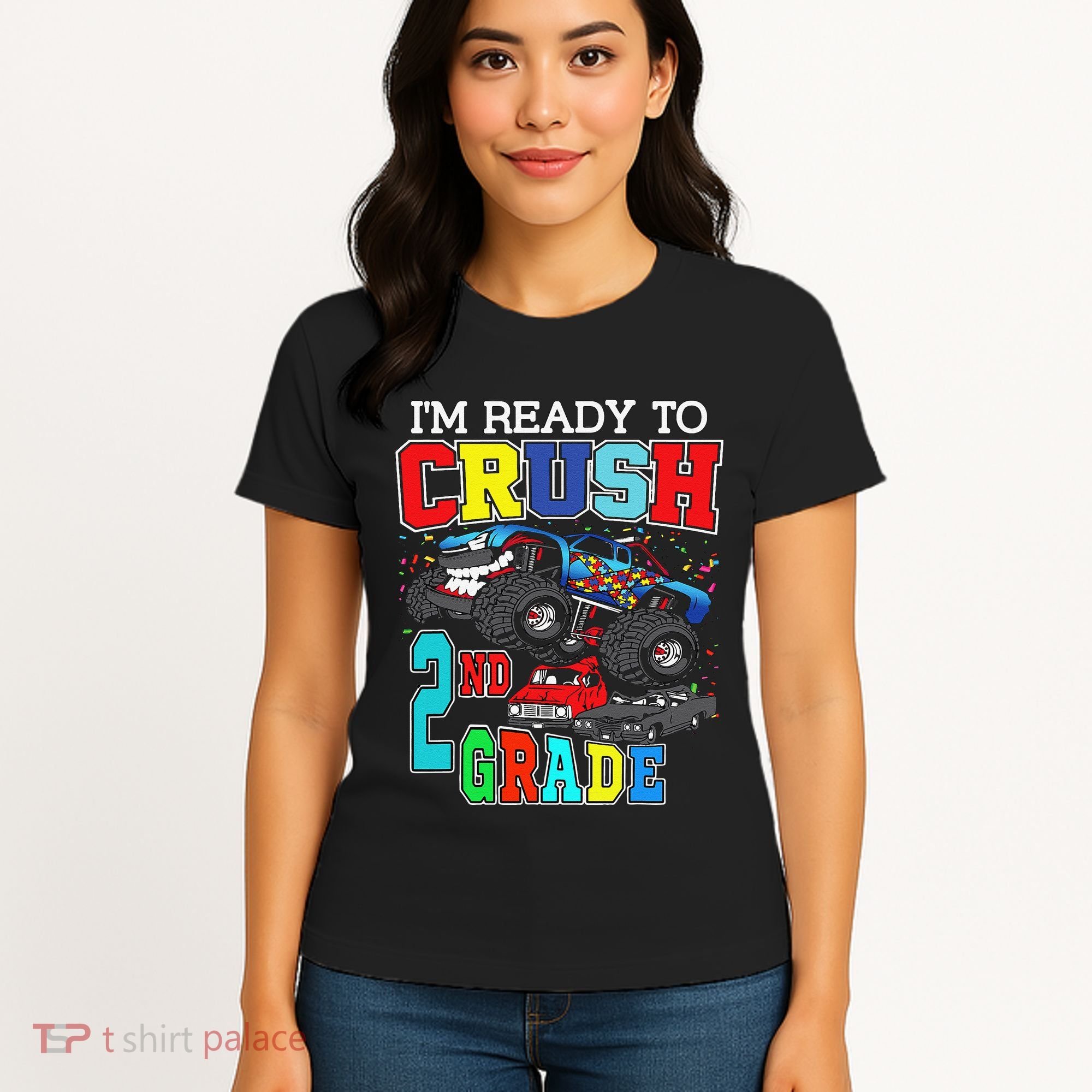 Back To School Monster Truck Ready To Crush 2nd Grade Autism Women's T-Shirt