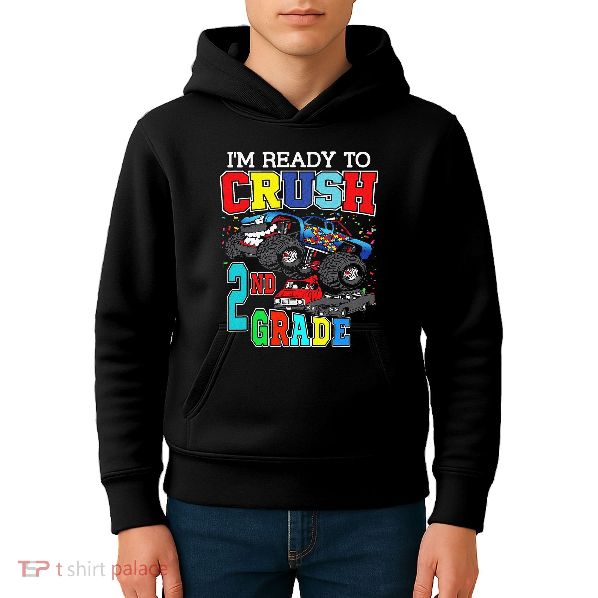 Back To School Monster Truck Ready To Crush 2nd Grade Autism Kids Hoodie