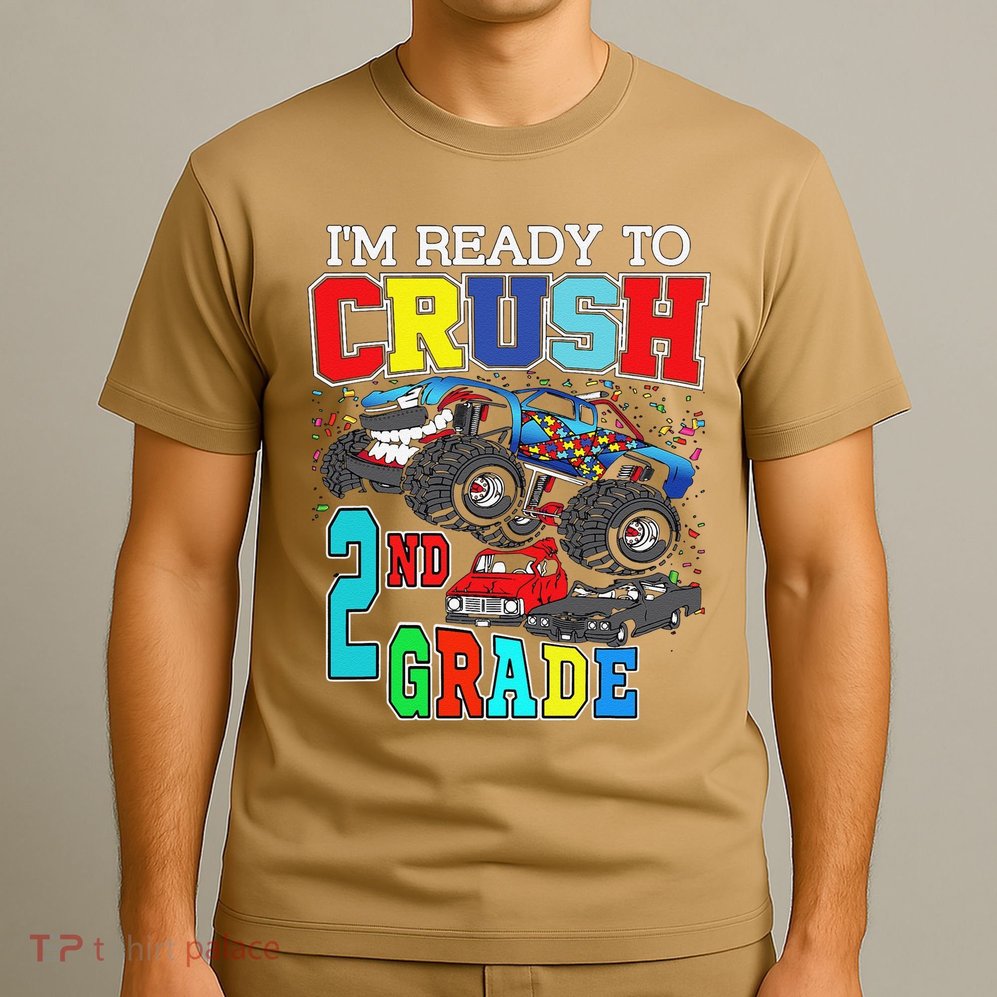 Back To School Monster Truck Ready To Crush 2nd Grade Autism T-Shirt