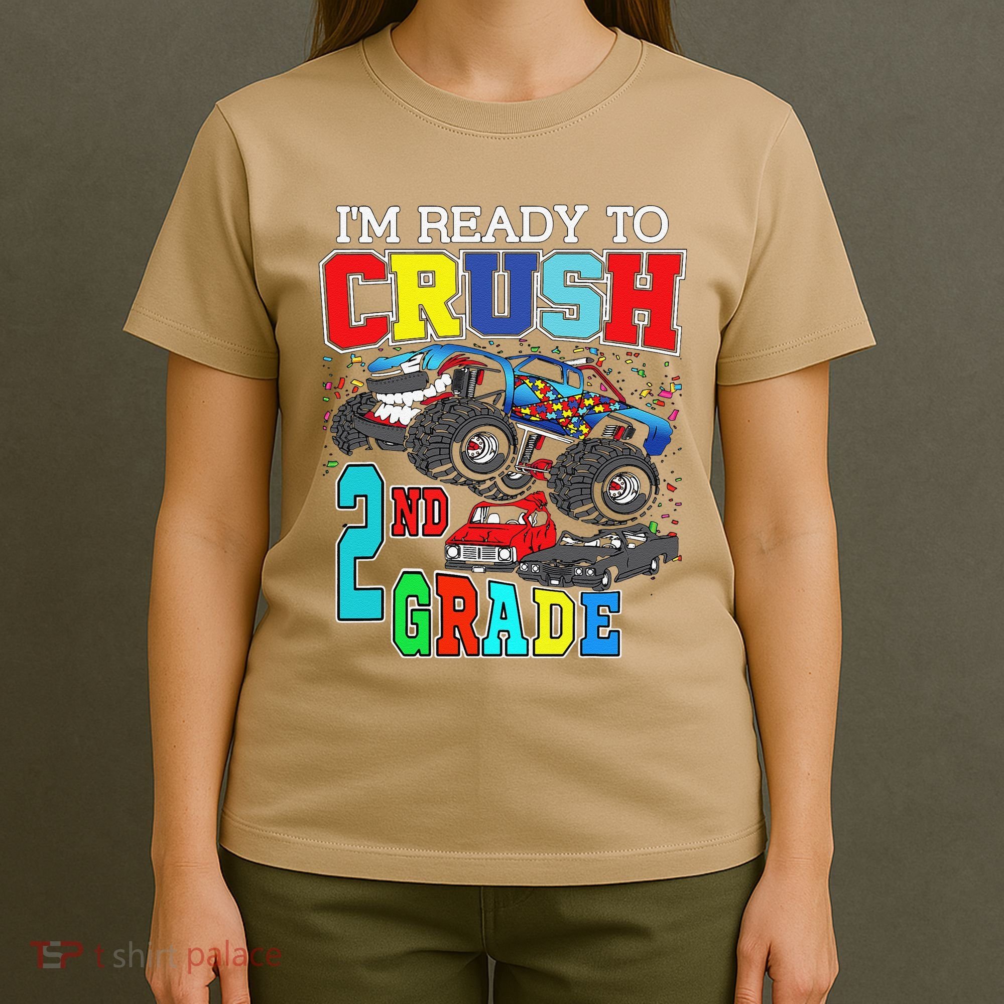 Back To School Monster Truck Ready To Crush 2nd Grade Autism T-Shirt