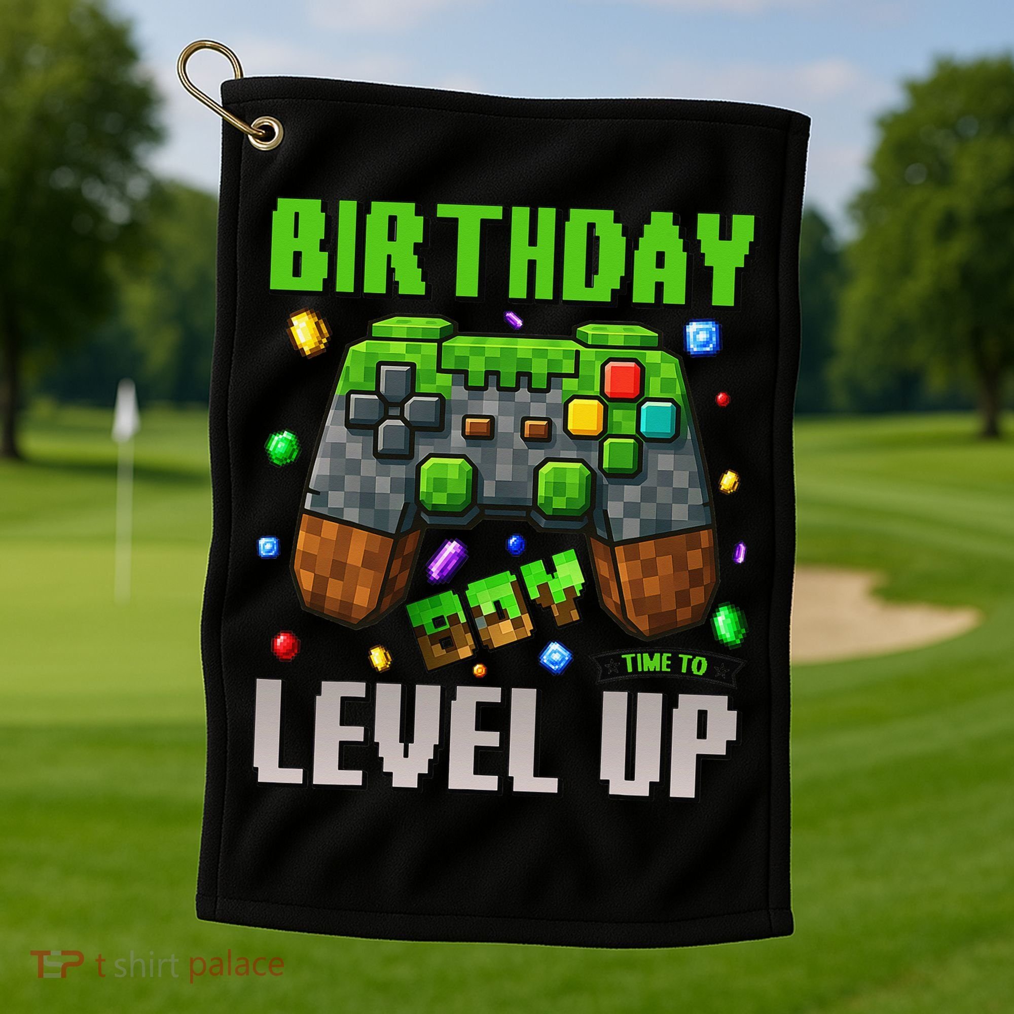Birthday Time To Level Up Video Game Birthday Gamer Gift Golf Towel