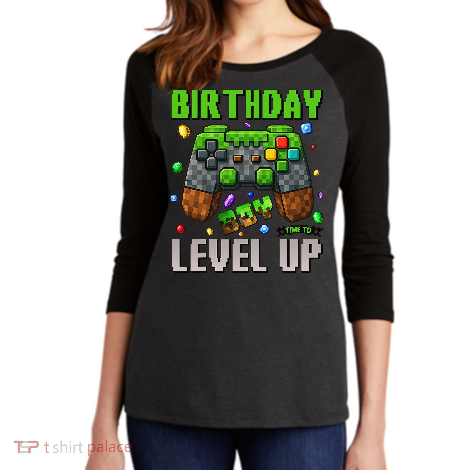 Birthday Time To Level Up Video Game Birthday Gamer Gift Women's Tri-Blend 3/4-Sleeve Raglan Shirt