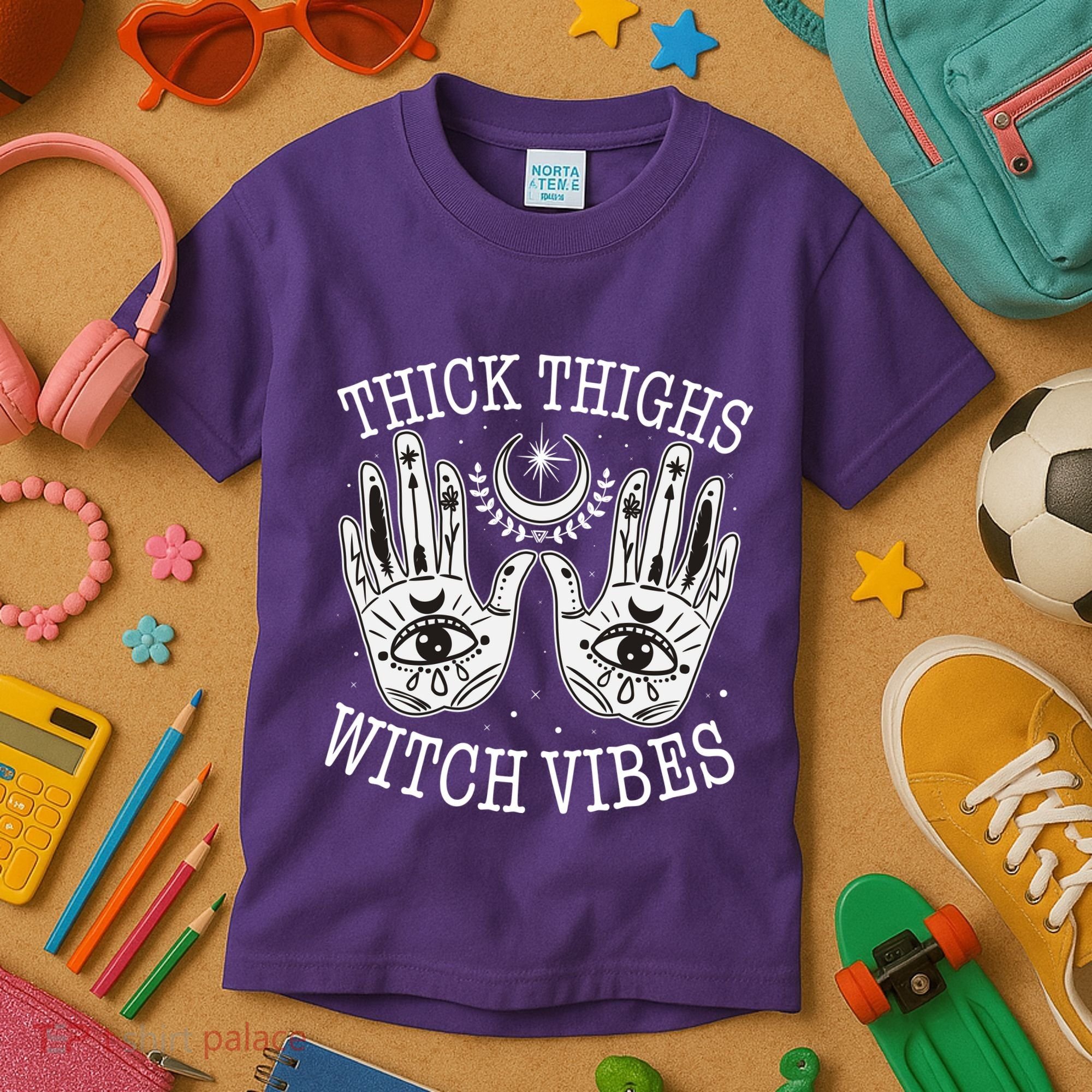 Boho Thick Thighs Witch Vibes Kids T-Shirt