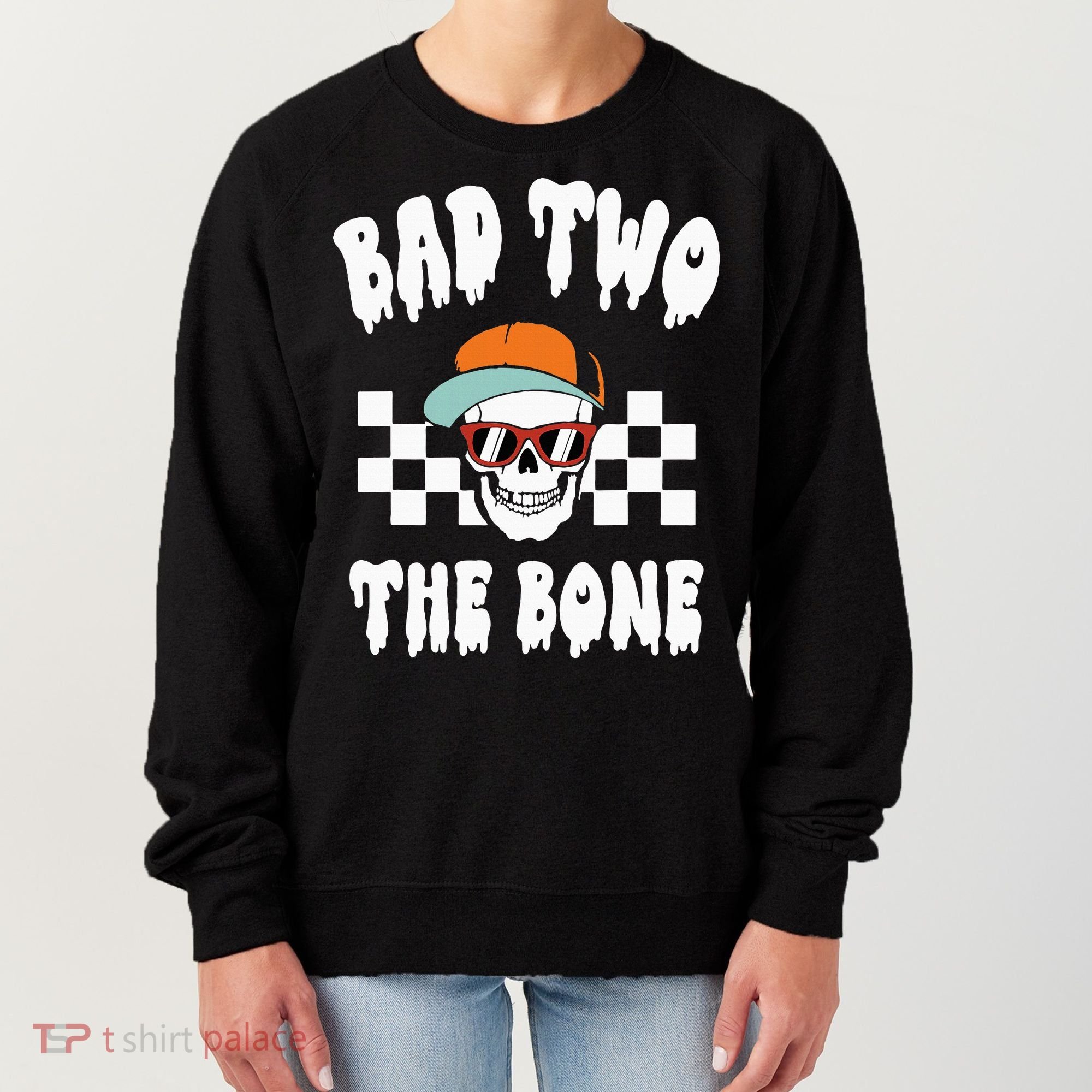 Bad Two The Bone Funny 2nd Birthday Halloween Skeleton Boy Women's Sweatshirt