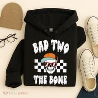 Bad Two The Bone Funny 2nd Birthday Halloween Skeleton Boy Hoodie thumb 4
