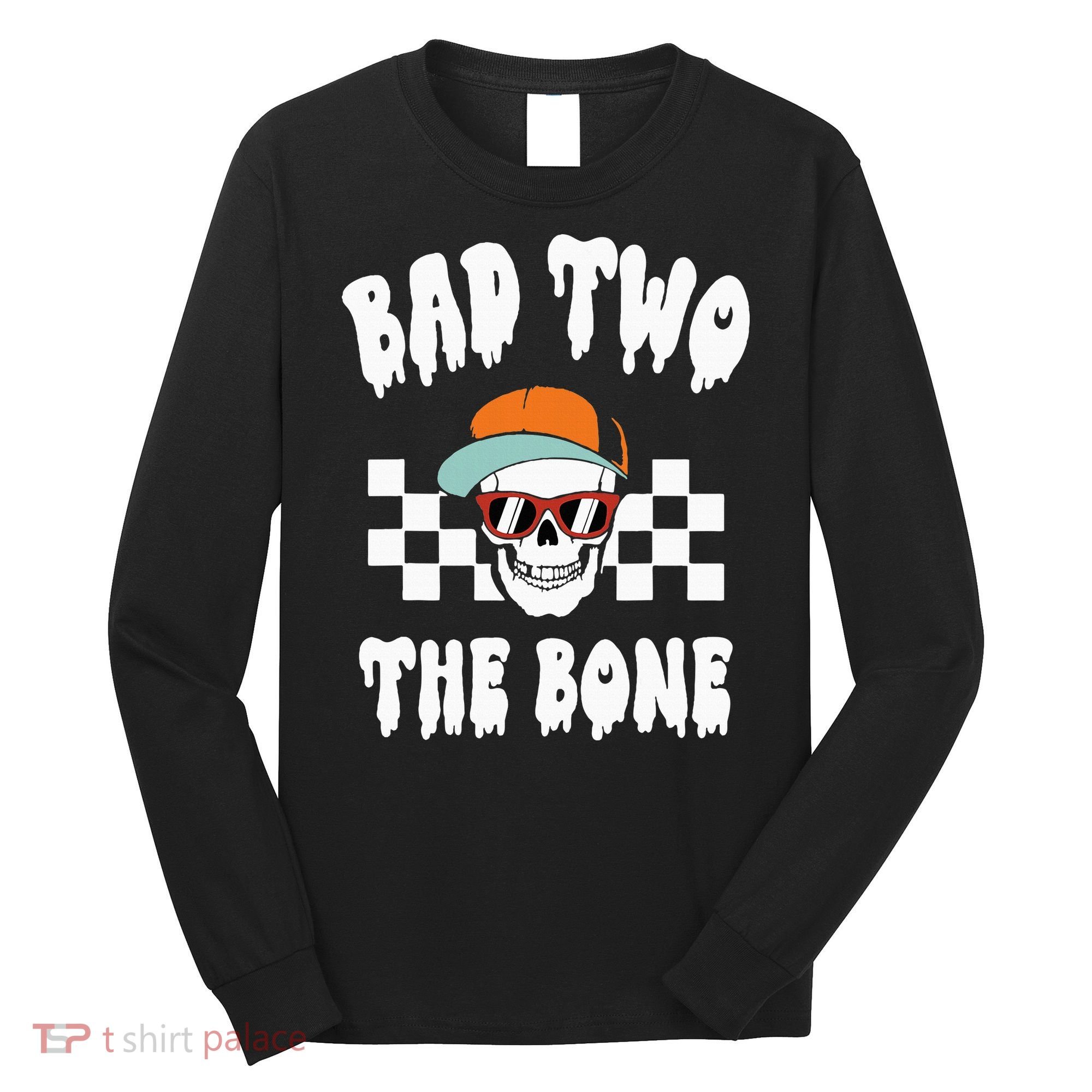 Bad Two The Bone Funny 2nd Birthday Halloween Skeleton Boy Long Sleeve Shirt