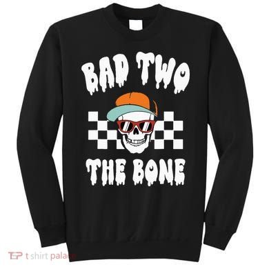 Bad Two The Bone Funny 2nd Birthday Halloween Skeleton Boy Sweatshirt