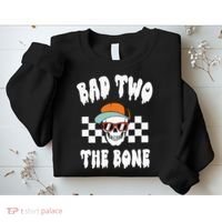 Bad Two The Bone Funny 2nd Birthday Halloween Skeleton Boy Sweatshirt thumb 2