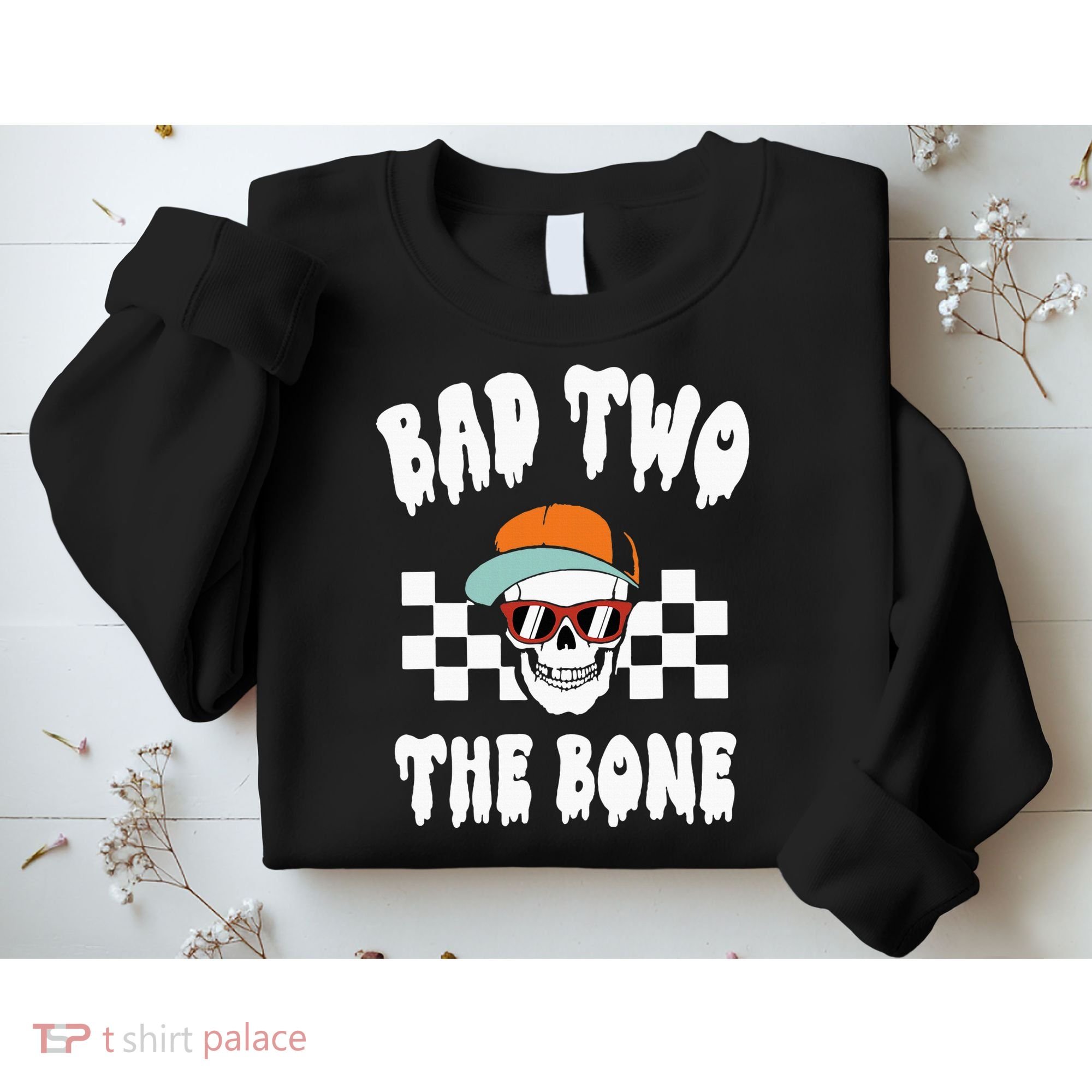 Bad Two The Bone Funny 2nd Birthday Halloween Skeleton Boy Sweatshirt