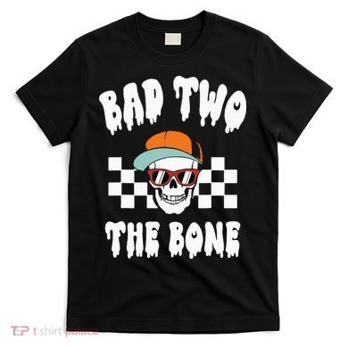 Bad Two The Bone Funny 2nd Birthday Halloween Skeleton Boy T-Shirt
