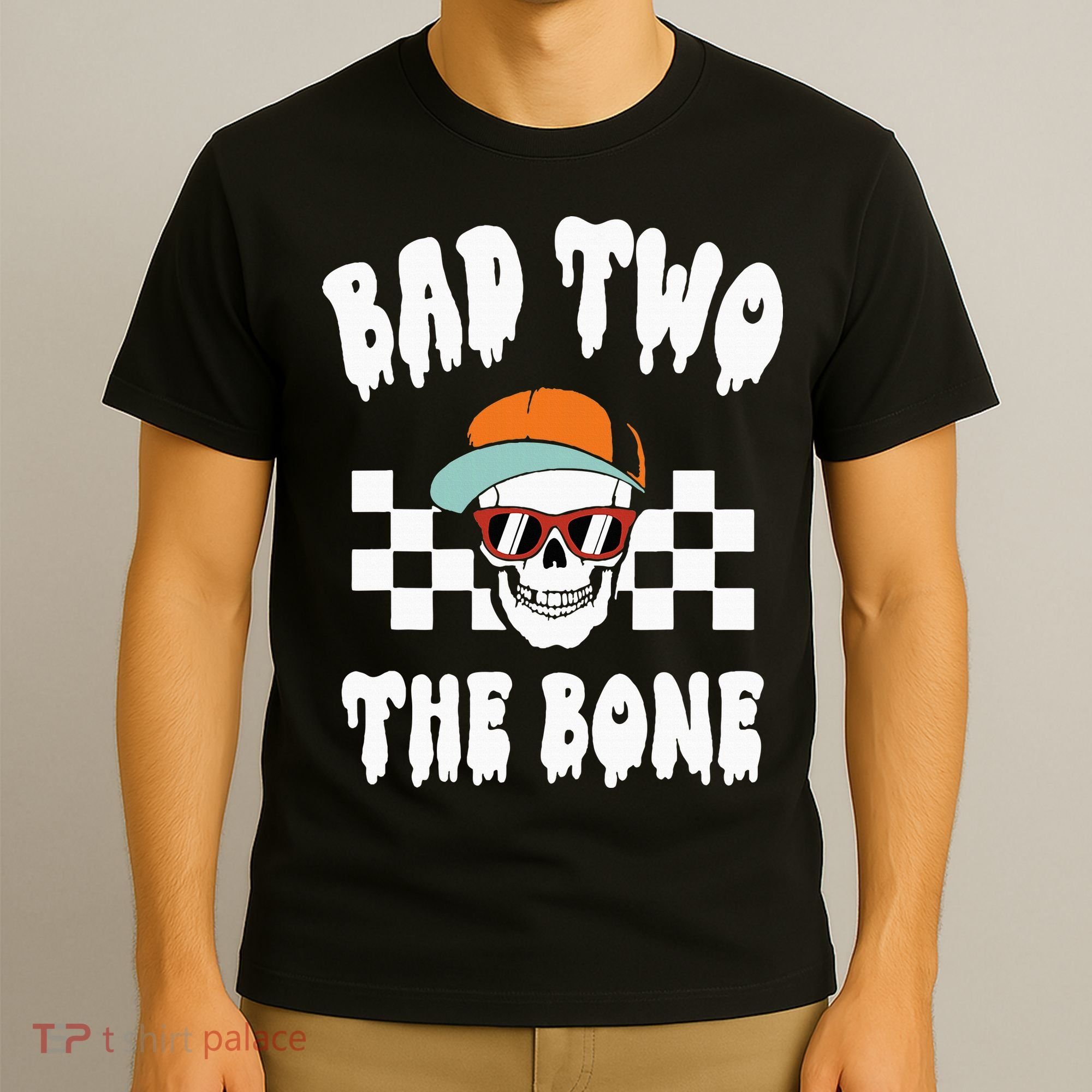 Bad Two The Bone Funny 2nd Birthday Halloween Skeleton Boy T-Shirt
