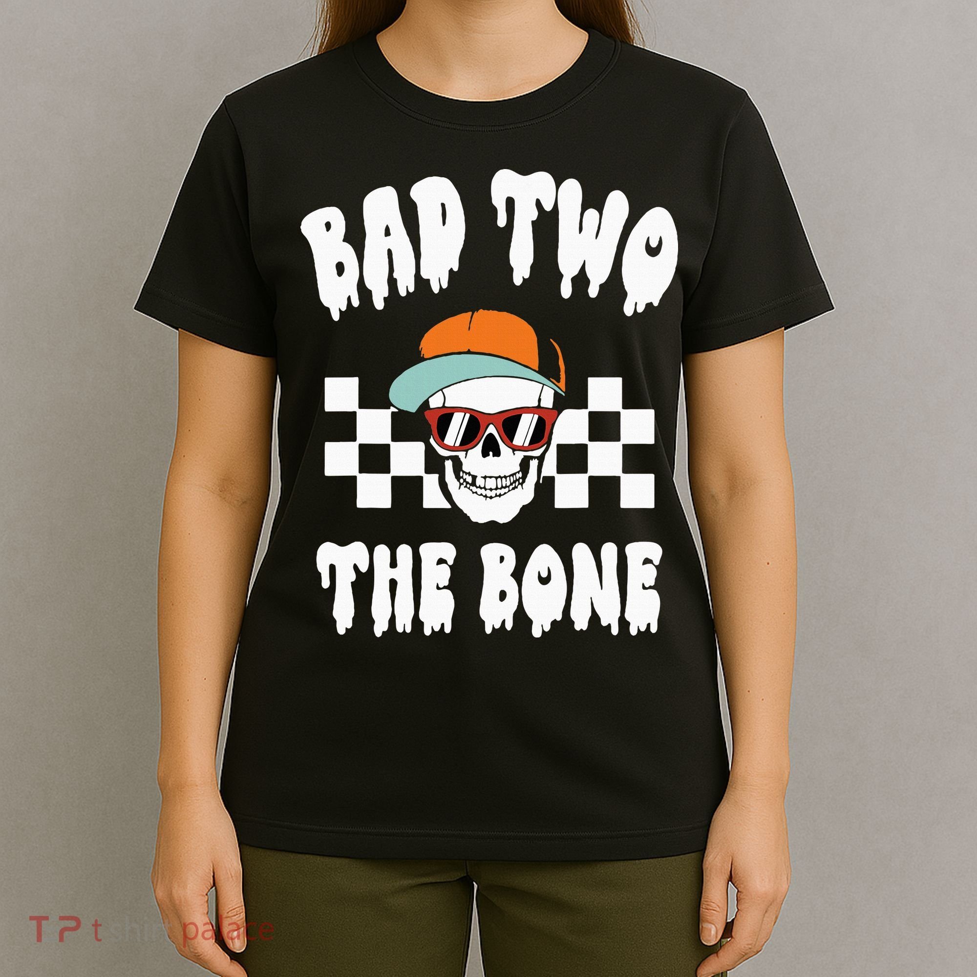 Bad Two The Bone Funny 2nd Birthday Halloween Skeleton Boy T-Shirt
