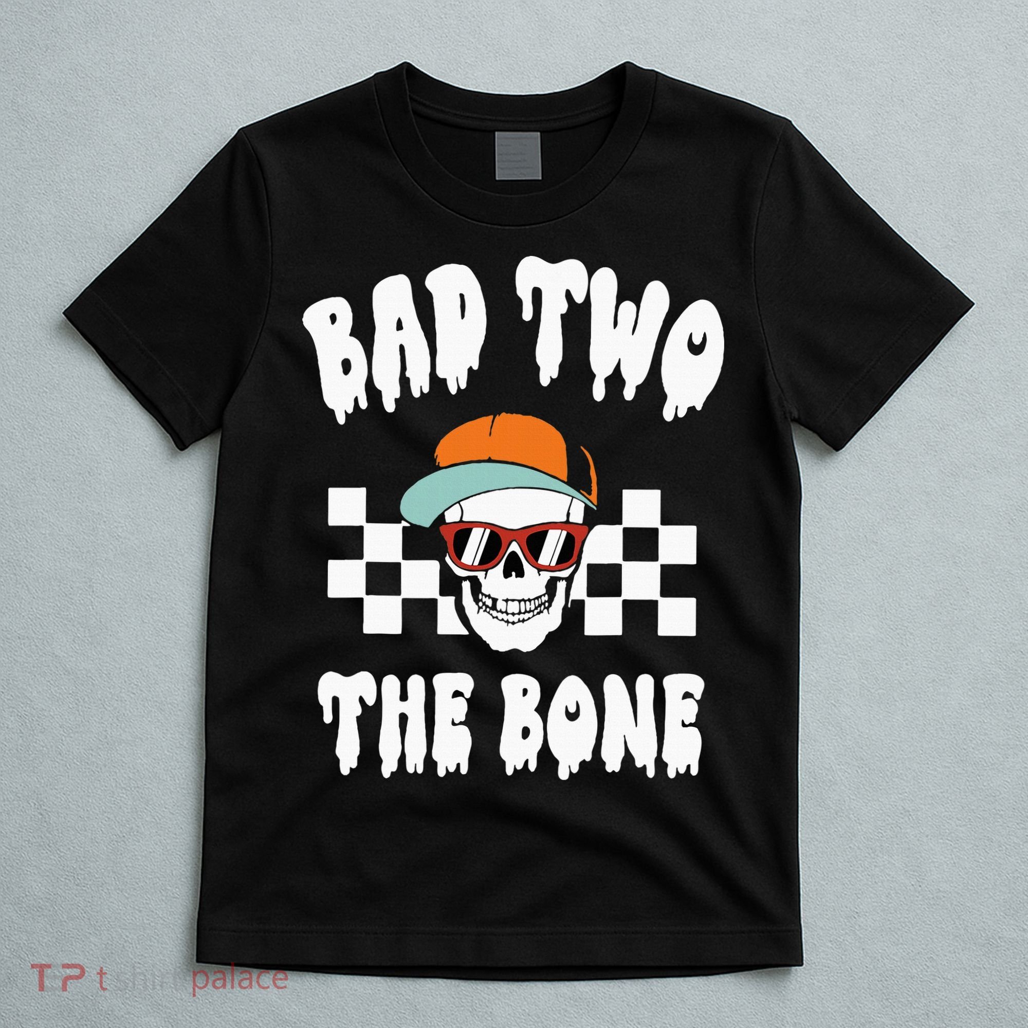 Bad Two The Bone Funny 2nd Birthday Halloween Skeleton Boy T-Shirt