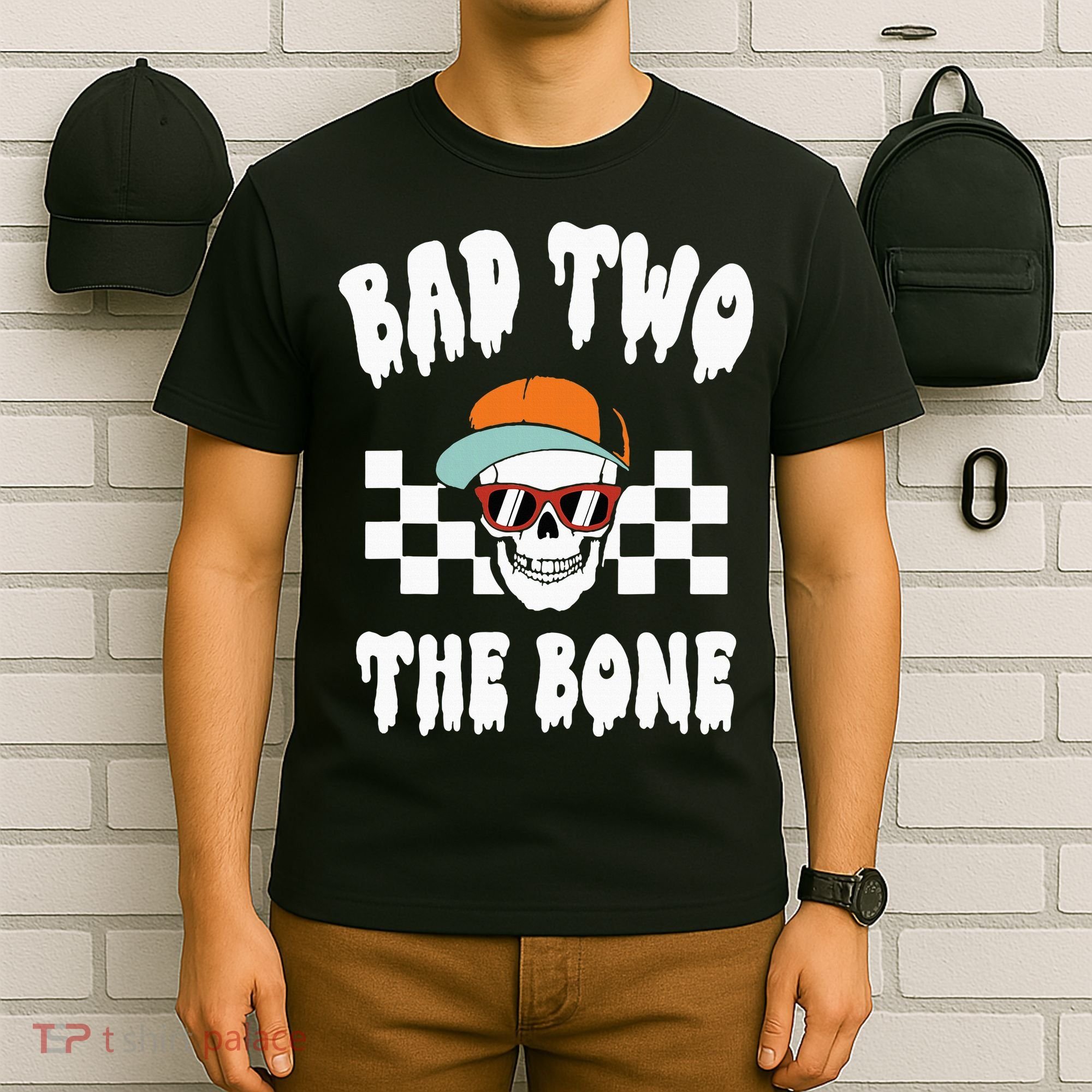 Bad Two The Bone Funny 2nd Birthday Halloween Skeleton Boy T-Shirt