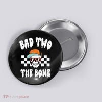 Bad Two The Bone Funny 2nd Birthday Halloween Skeleton Boy Button thumb 0