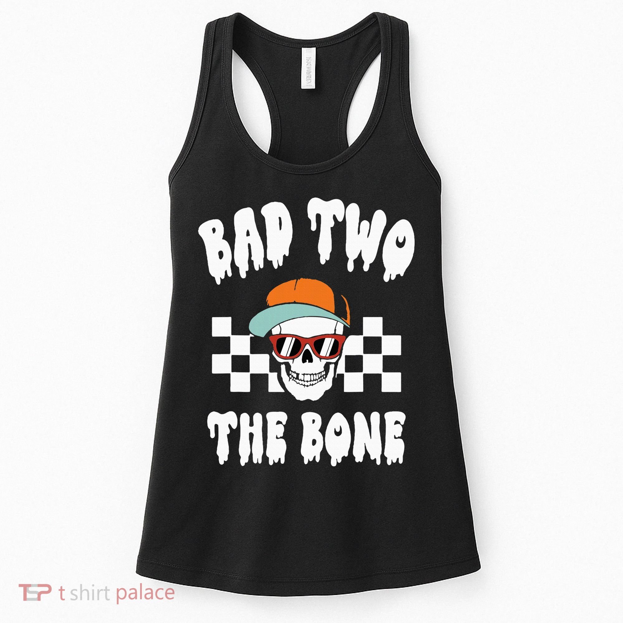Bad Two The Bone Funny 2nd Birthday Halloween Skeleton Boy Women's Tank Top