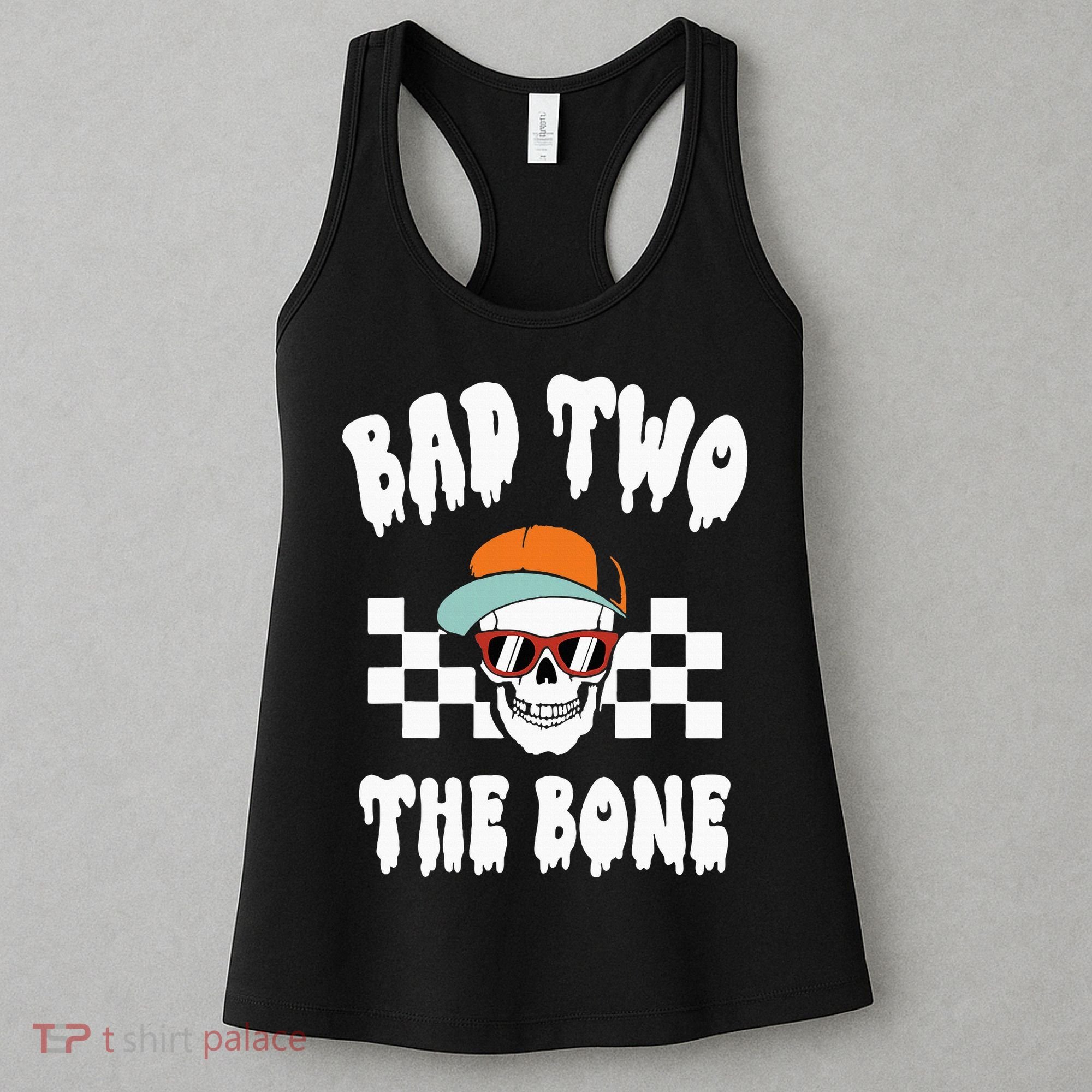Bad Two The Bone Funny 2nd Birthday Halloween Skeleton Boy Women's Tank Top