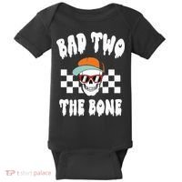 Bad Two The Bone Funny 2nd Birthday Halloween Skeleton Boy Baby Bodysuit thumb 0