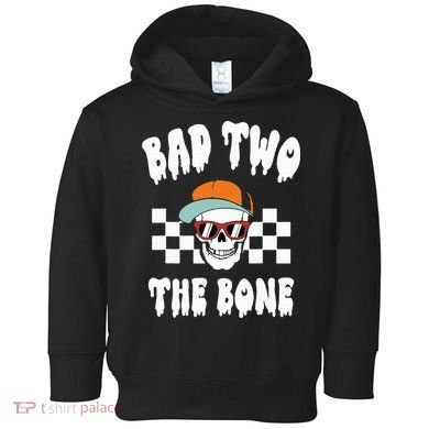 Bad Two The Bone Funny 2nd Birthday Halloween Skeleton Boy Toddler Hoodie