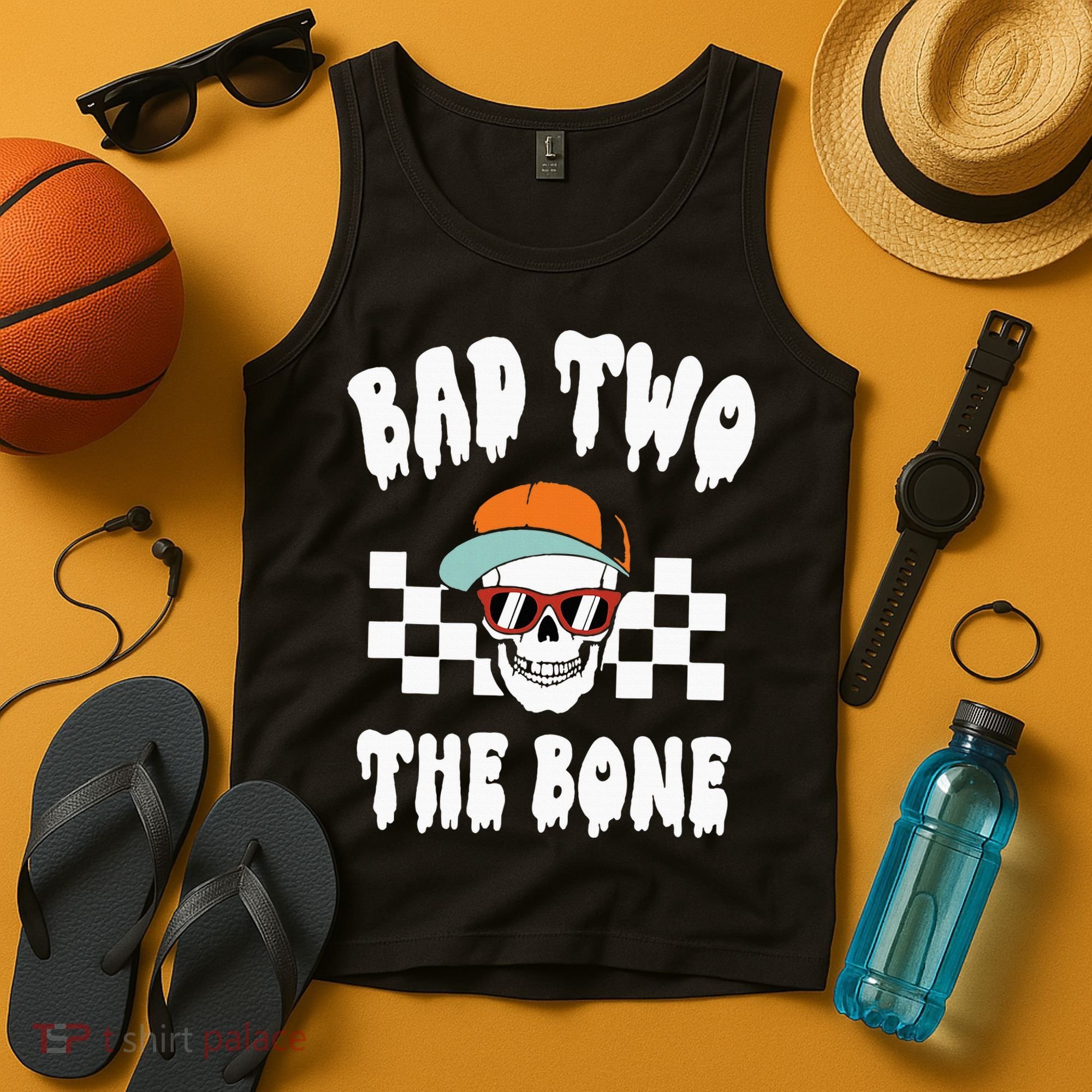 Bad Two The Bone Funny 2nd Birthday Halloween Skeleton Boy Tank Top