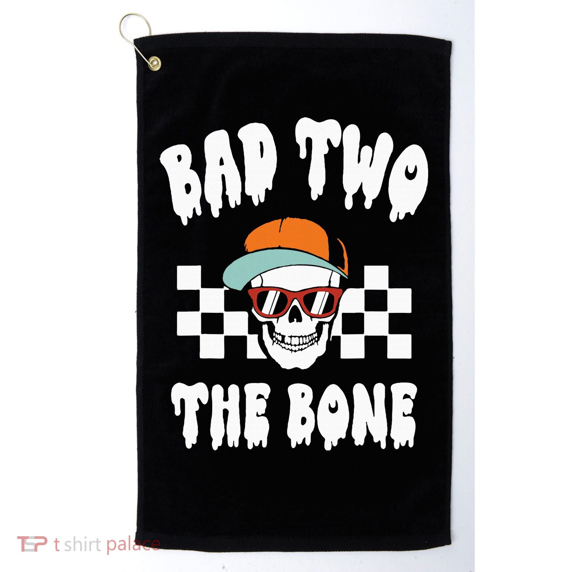 Bad Two The Bone Funny 2nd Birthday Halloween Skeleton Boy Golf Towel