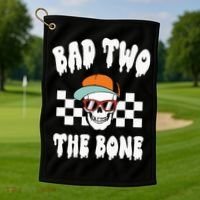 Bad Two The Bone Funny 2nd Birthday Halloween Skeleton Boy Golf Towel thumb 1