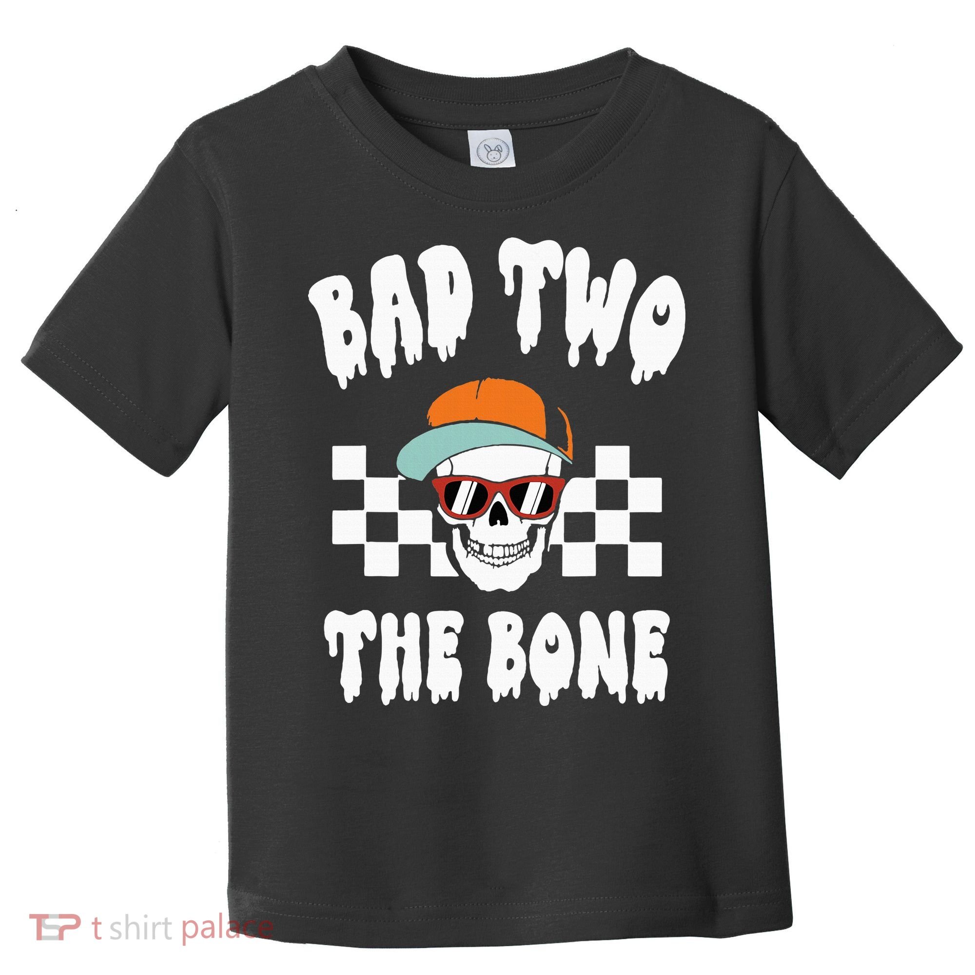 Bad Two The Bone Funny 2nd Birthday Halloween Skeleton Boy Toddler T-Shirt