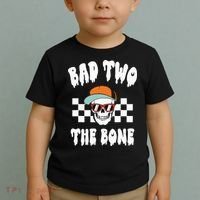 Bad Two The Bone Funny 2nd Birthday Halloween Skeleton Boy Toddler T-Shirt thumb 2
