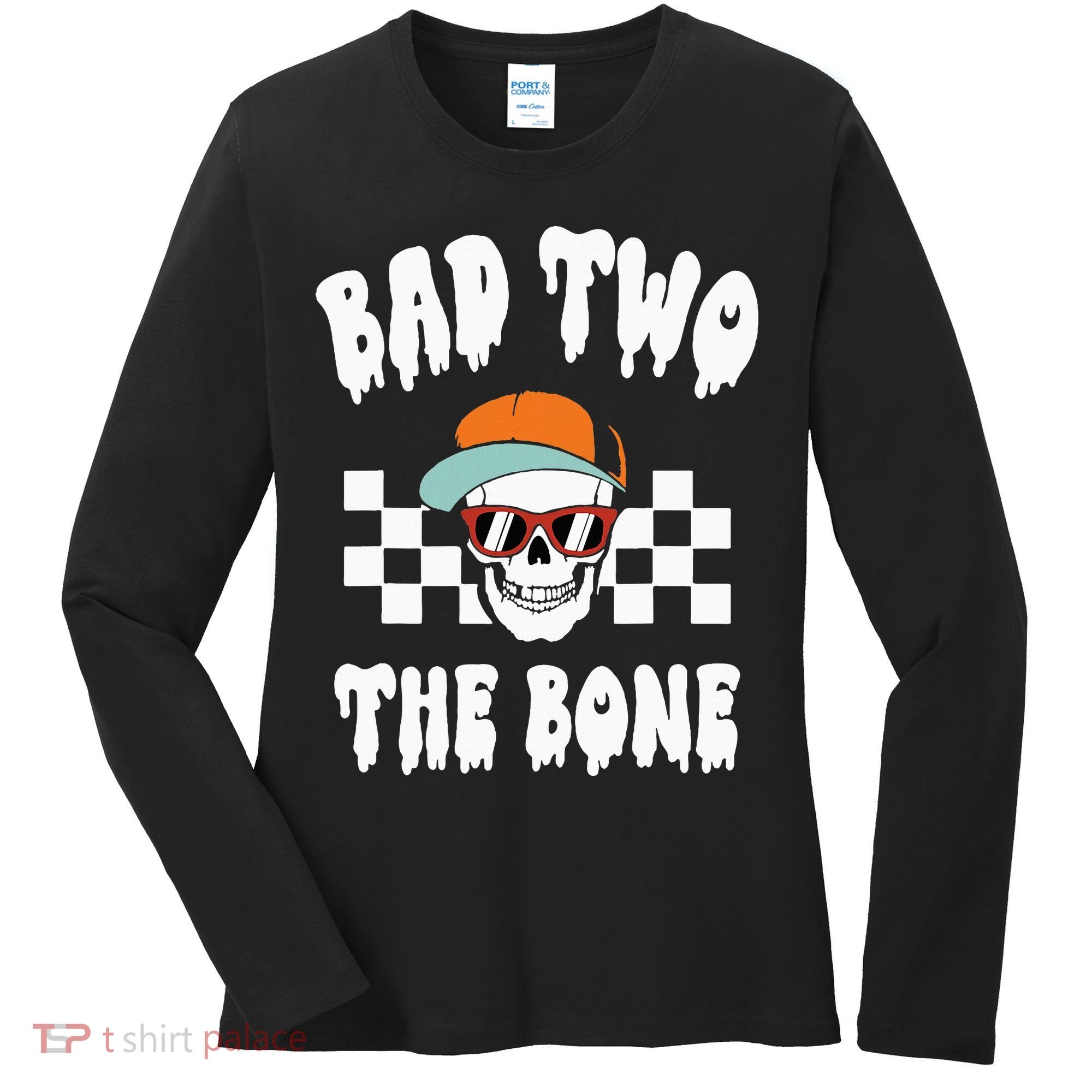 Bad Two The Bone Funny 2nd Birthday Halloween Skeleton Boy Women's Long Sleeve Shirt